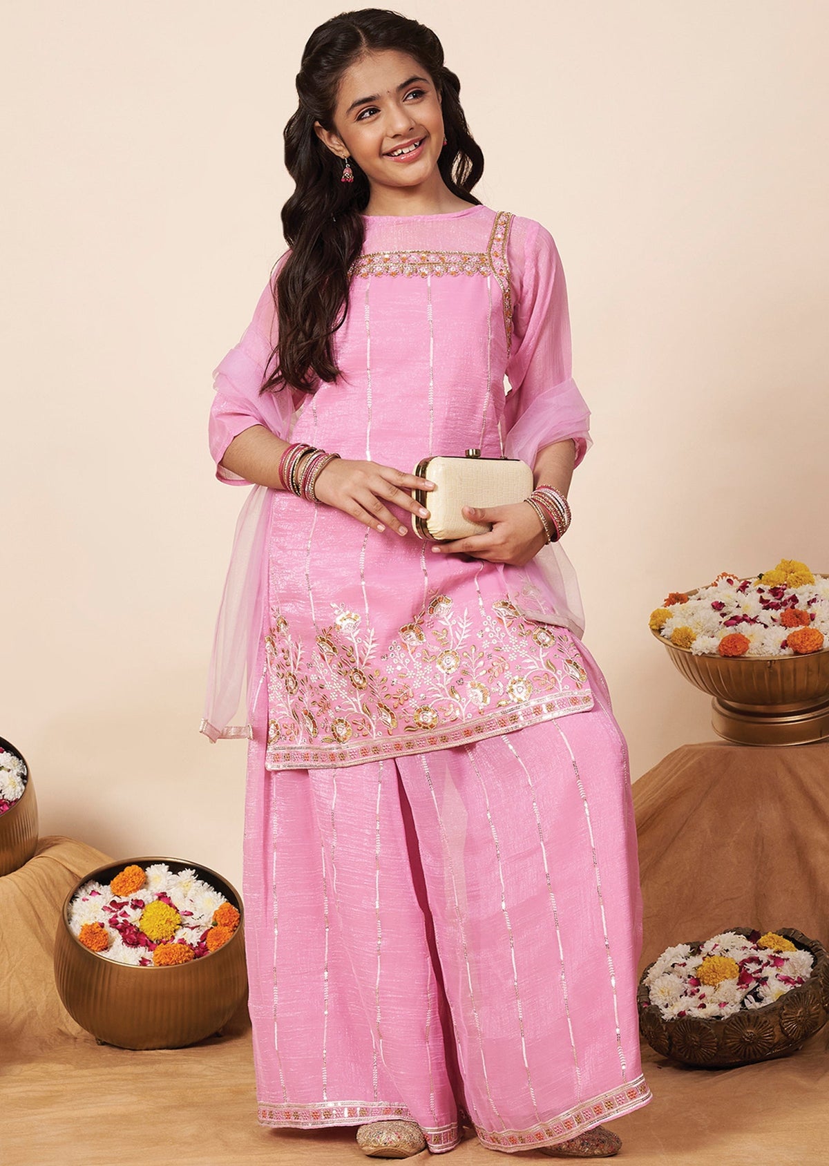 Pink Organza Girla Gharara