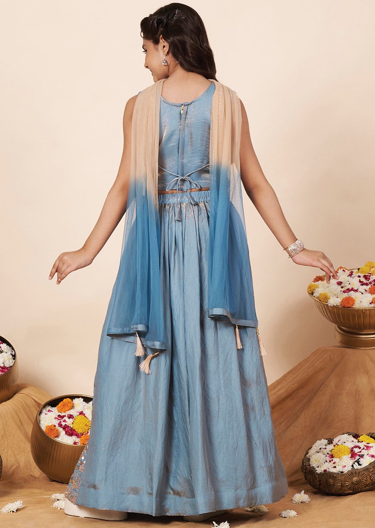 Light Blue Tissue Girls Ghagra Choli