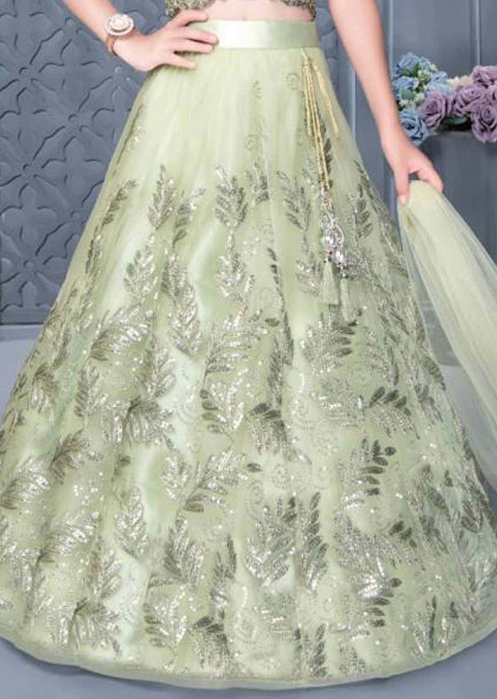 Pista Green Net Kids Lehenga