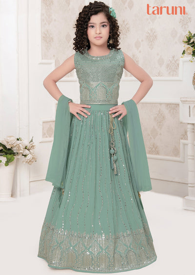 Dusty Green Georgette Kids lehenga