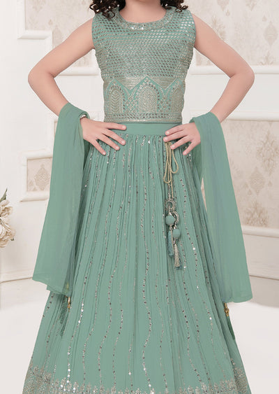 Dusty Green Georgette Kids lehenga