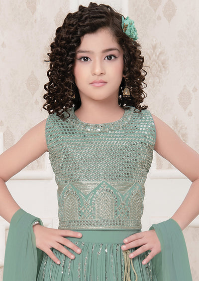 Dusty Green Georgette Kids lehenga