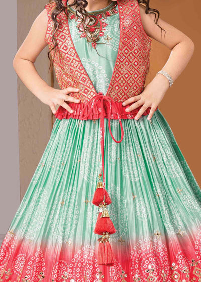 Sea Green Chinnon Sequins Kids Gown