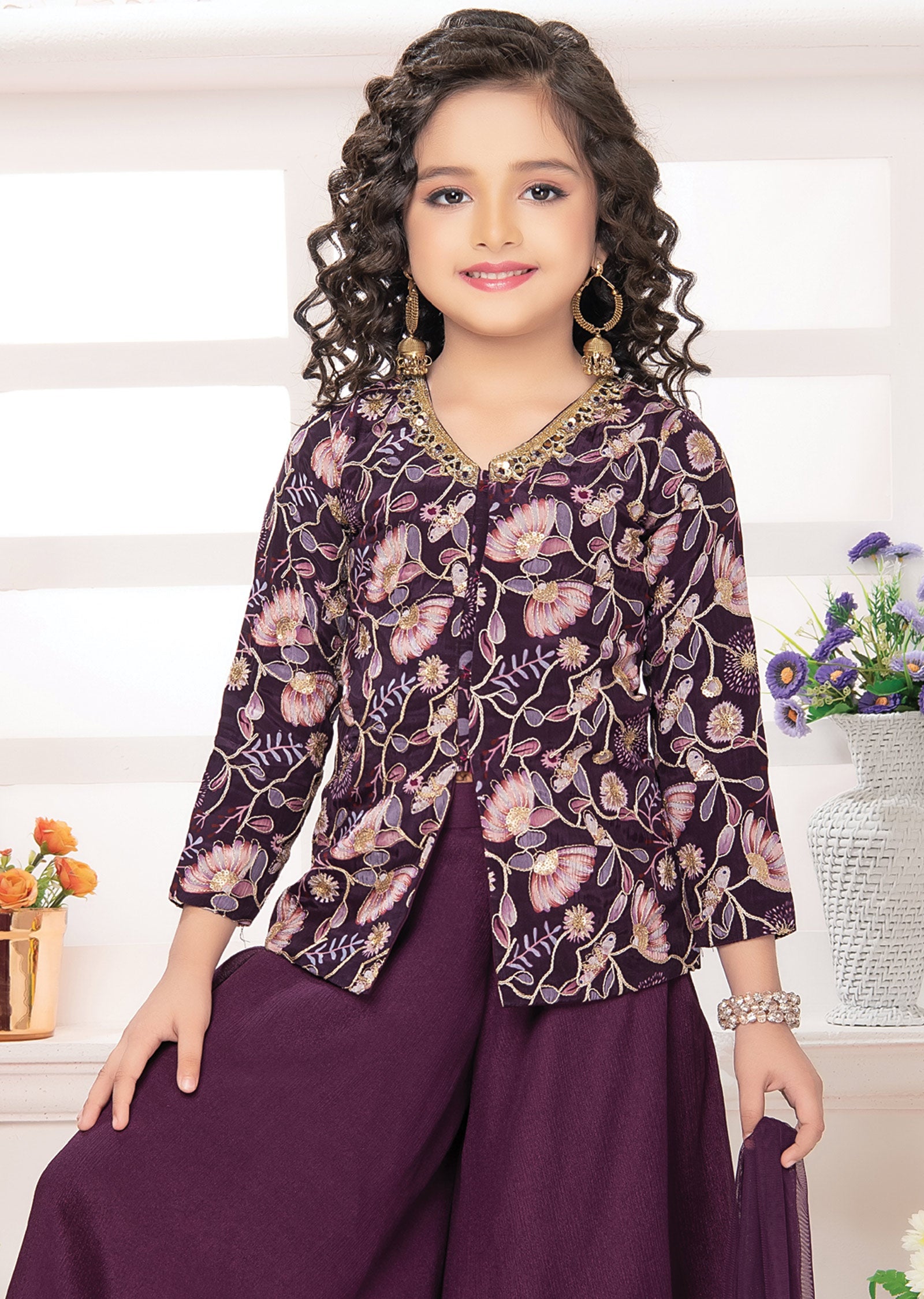 Purple Chinnon Kids Shararas Ghararas