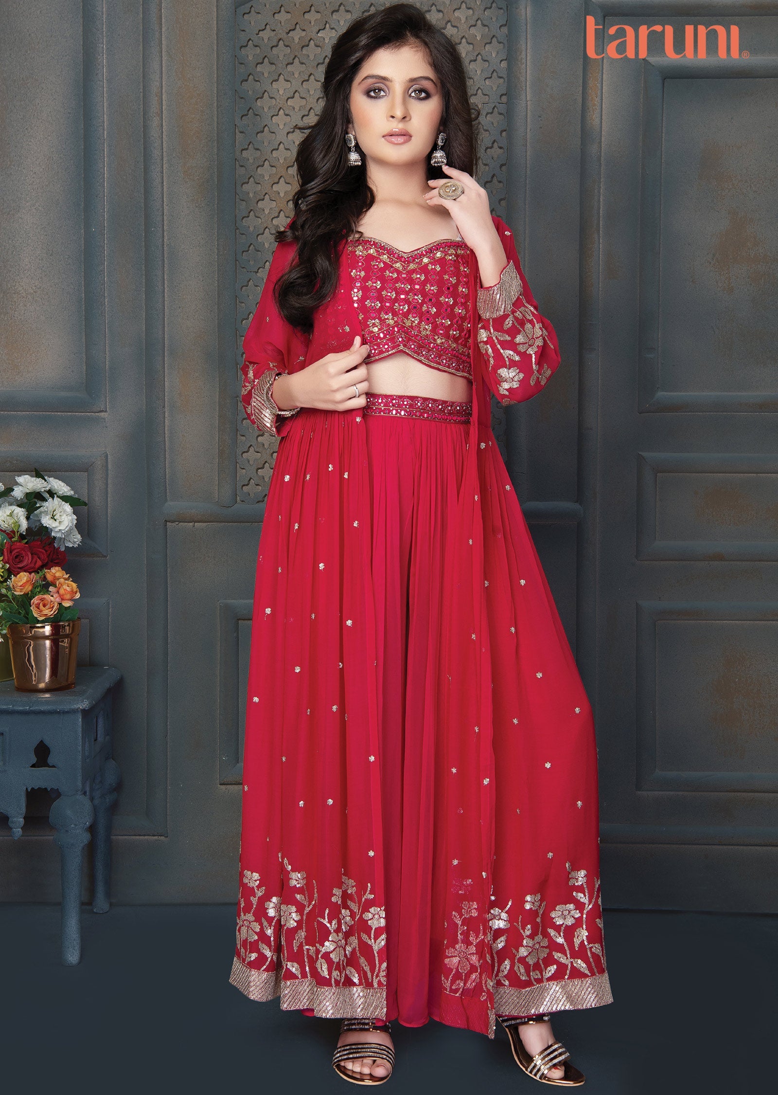 Rani Pink Silk/ Georgette Kids Shararas Ghararas