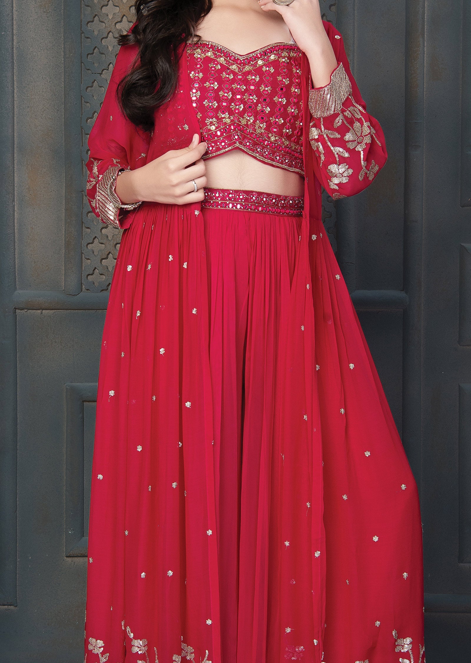 Rani Pink Silk/ Georgette Kids Shararas Ghararas