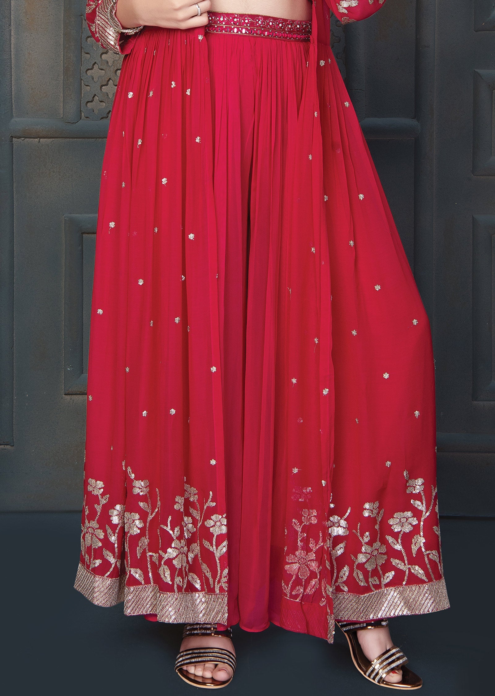Rani Pink Silk/ Georgette Kids Shararas Ghararas