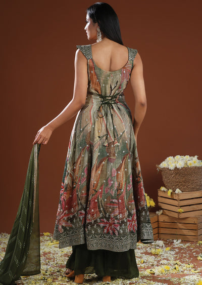 Mehendi Green Tissue Silk Anarkali Suit