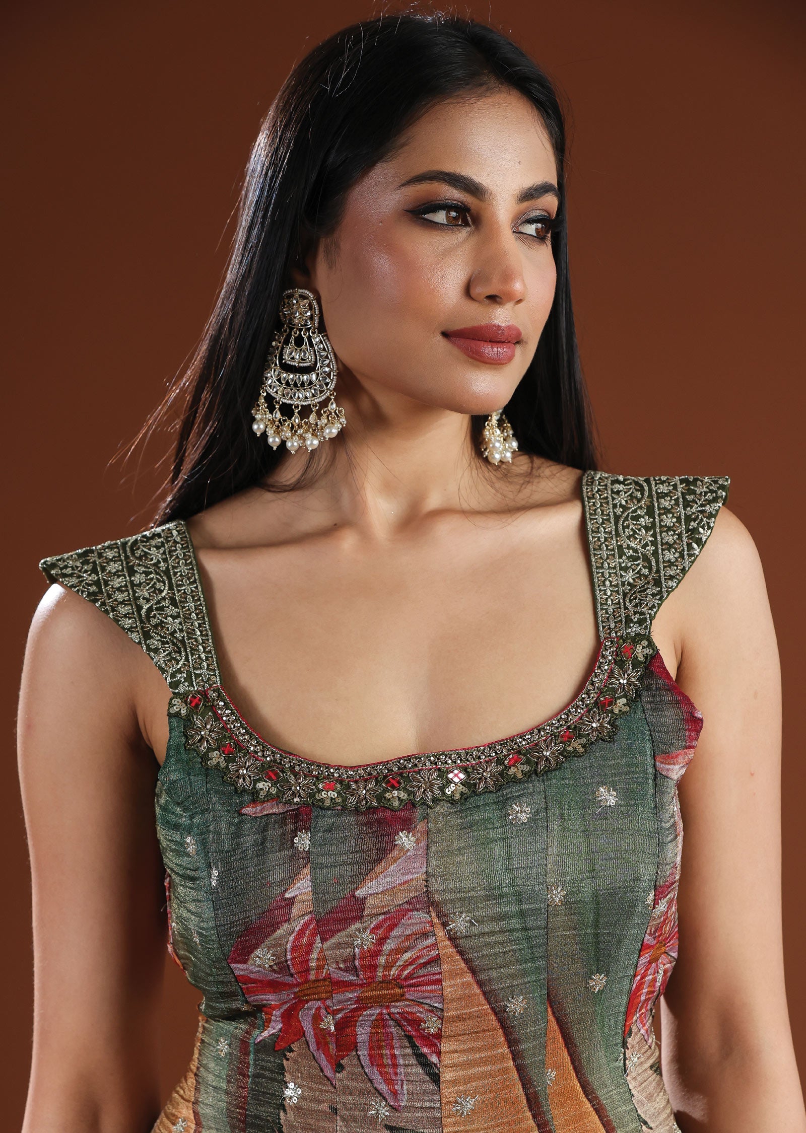 Mehendi Green Tissue Silk Anarkali Suit