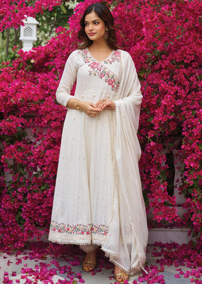 Off White Linen Cotton Anarkali Suit