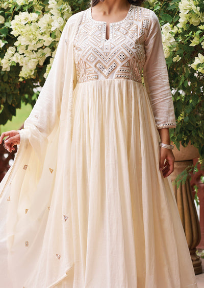 Off White Cotton Anarkali Suit