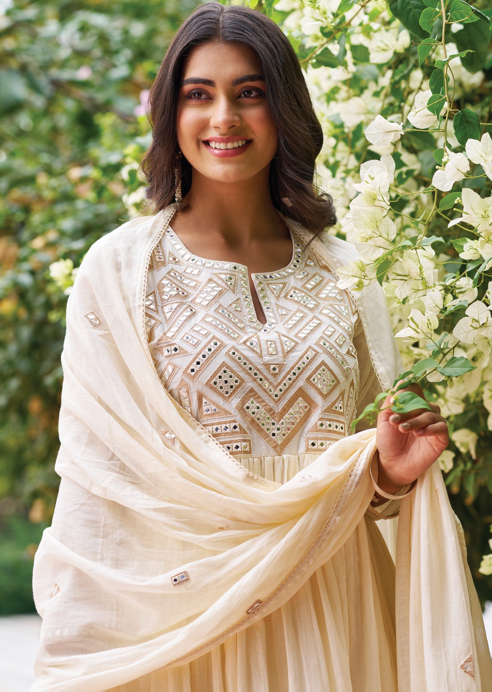 Off White Cotton Anarkali Suit