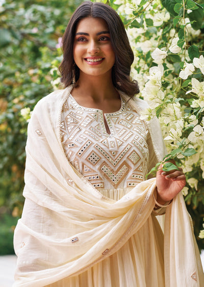 Off White Cotton Anarkali Suit