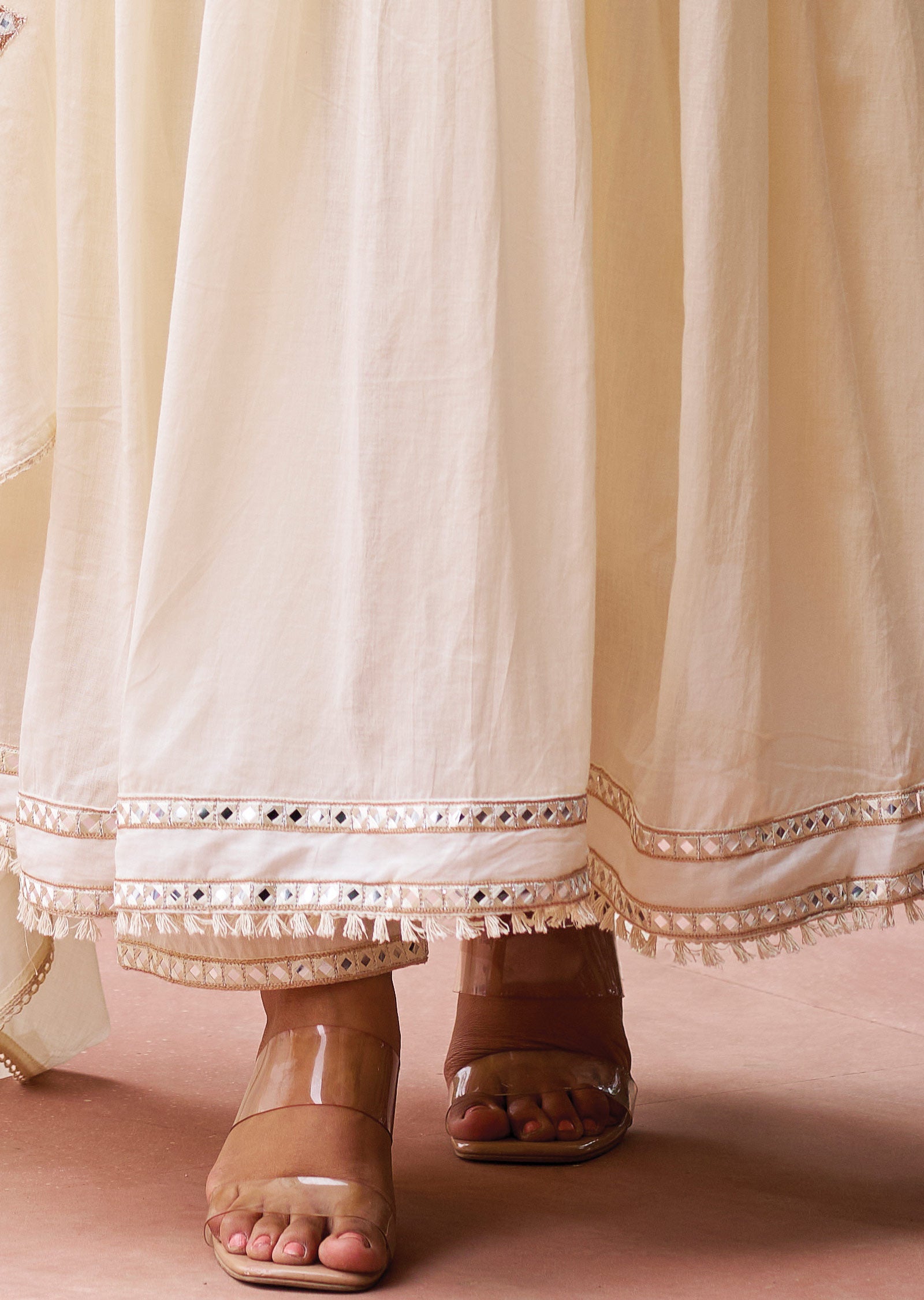 Off White Cotton Anarkali Suit