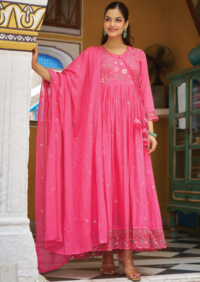 Pink Cotton Anarkali Suit