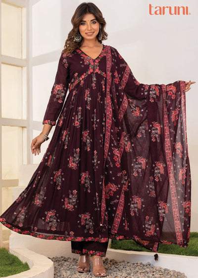 Wine Cotton Alia cut Anarkali