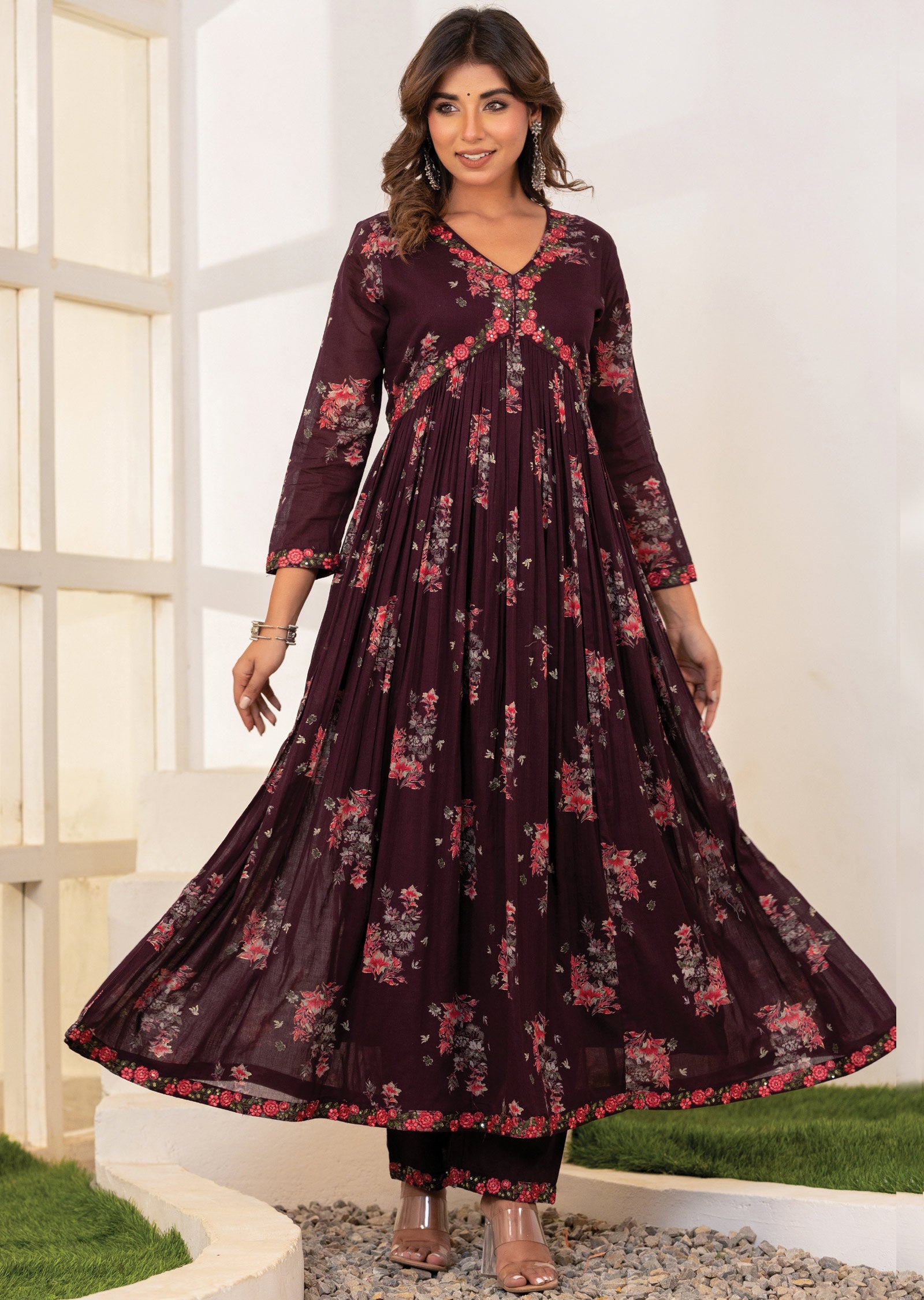 Wine Cotton Alia cut Anarkali