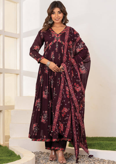 Wine Cotton Alia cut Anarkali