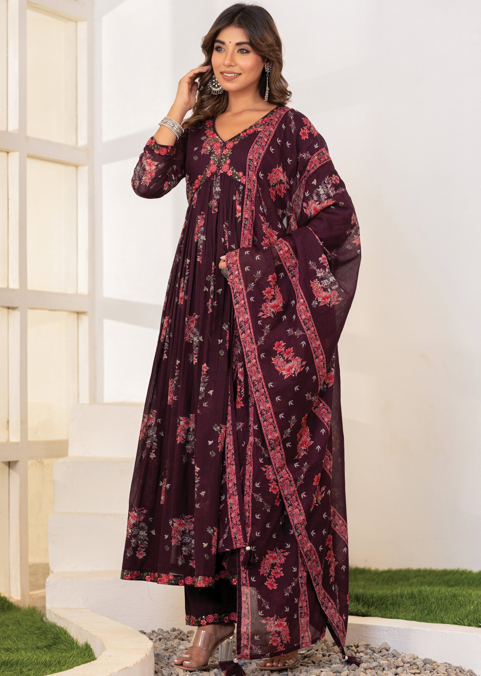 Wine Cotton Alia cut Anarkali