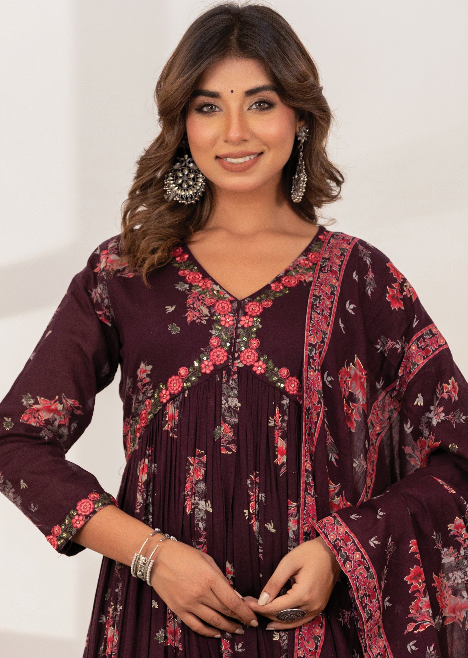Wine Cotton Alia cut Anarkali