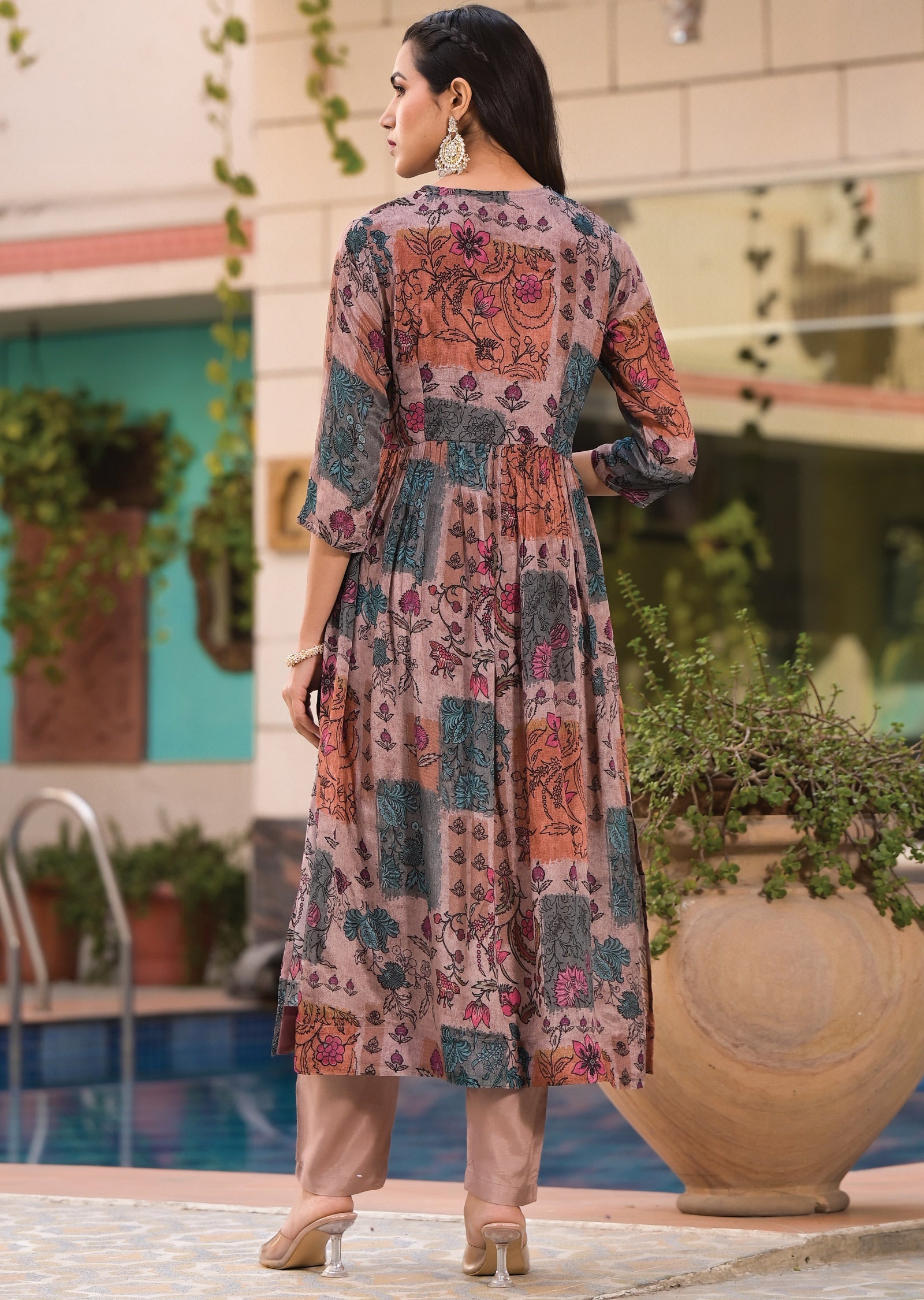 Dark Onion Pink Chinnon Anarkali