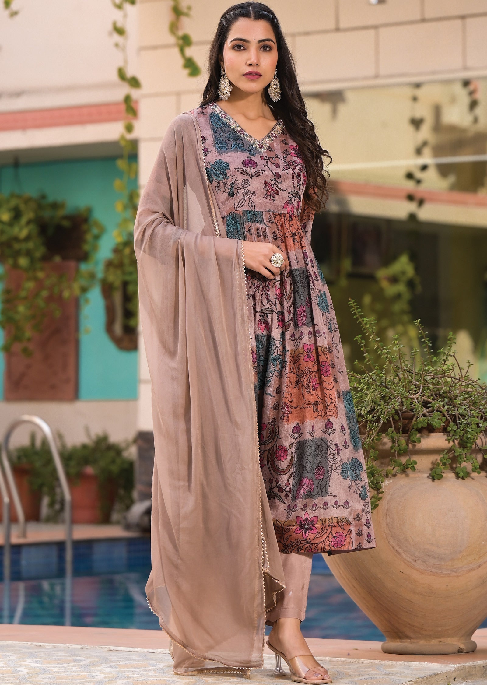 Dark Onion Pink Chinnon Anarkali
