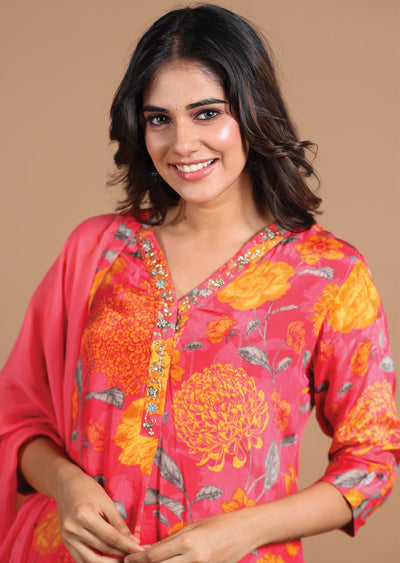 Coral Pink Crepe Anarkali