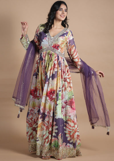 Multi Color Chinnon Anarkali