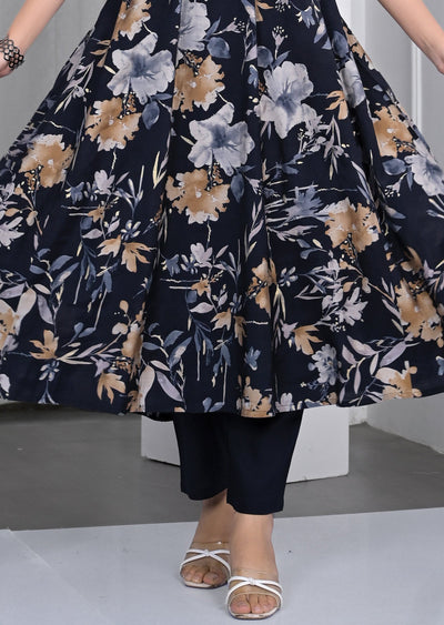 Black and Grey Muslin Anarkali Suit Set