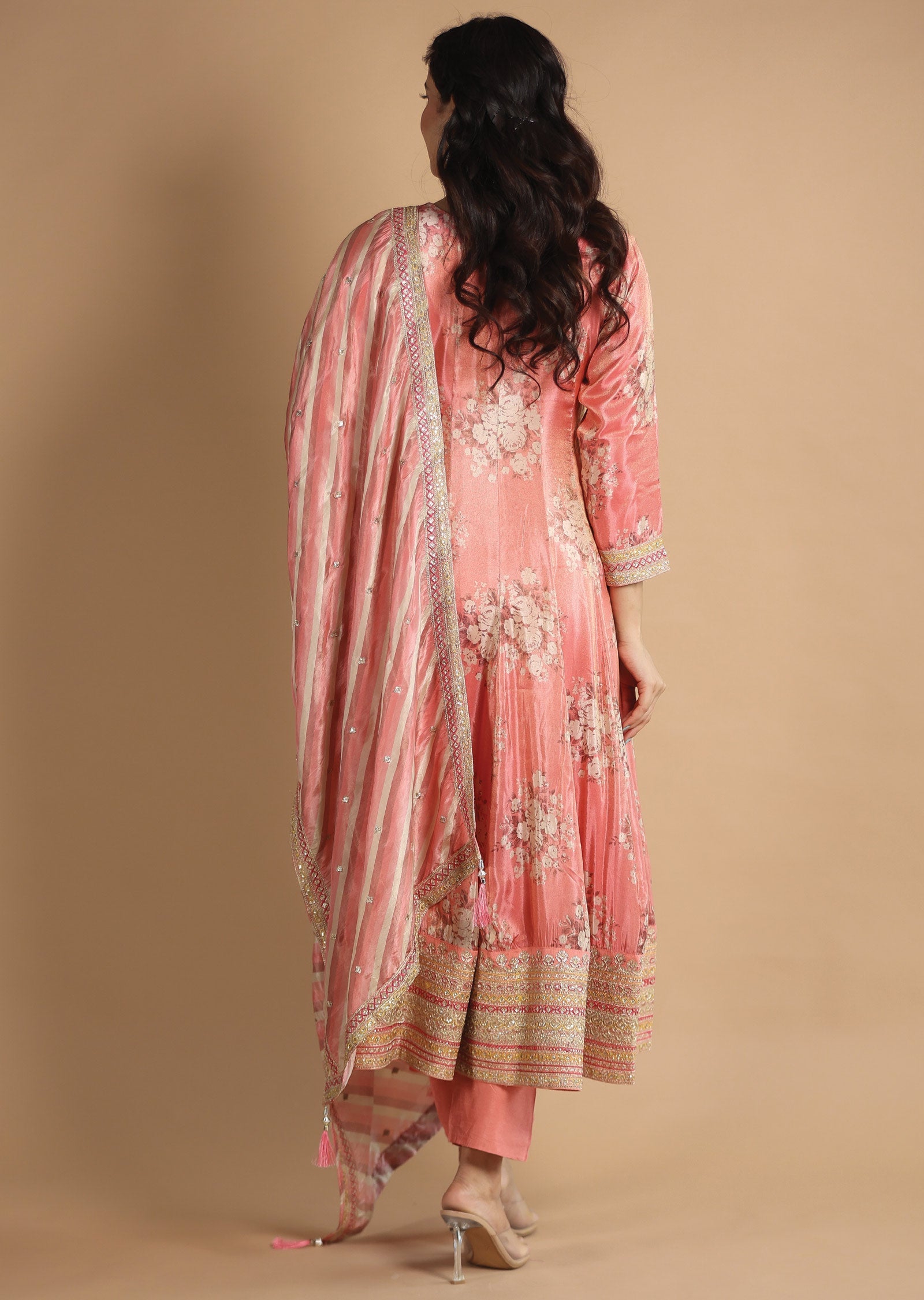 Pink Tissue Silk Anarkali