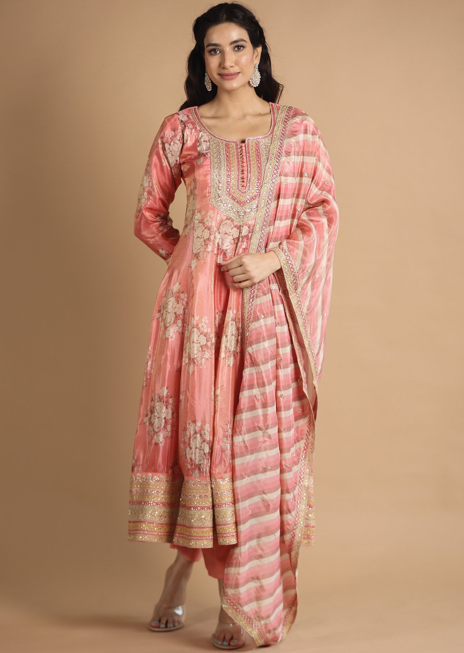 Pink Tissue Silk Anarkali