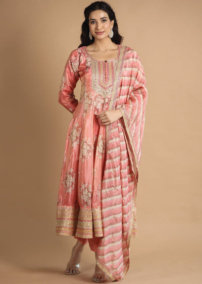 Pink Tissue Silk Anarkali