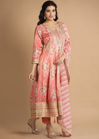 Pink Tissue Silk Anarkali