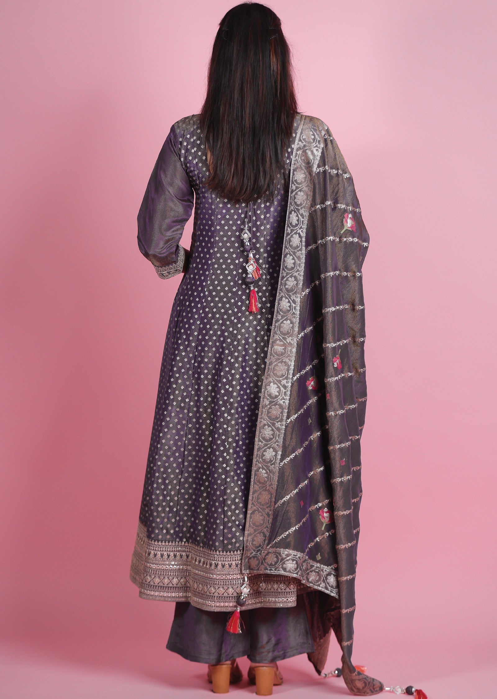 Dark Lavender Banaras Tissue Silk Anarkali