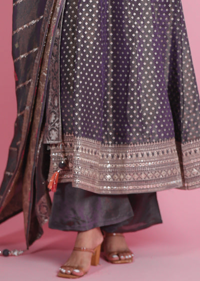 Dark Lavender Banaras Tissue Silk Anarkali