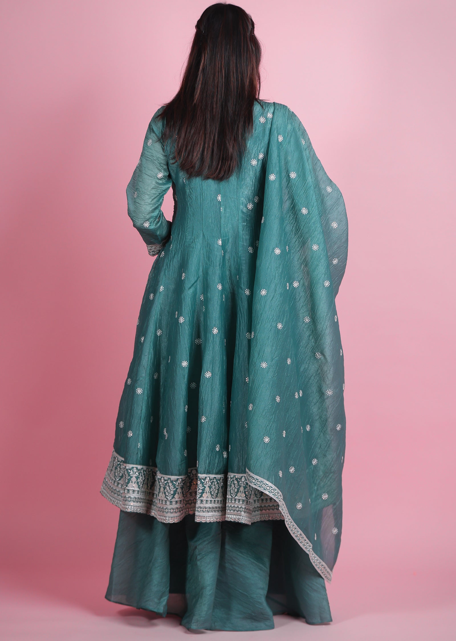 Dusty Green Crush Organza Anarkali