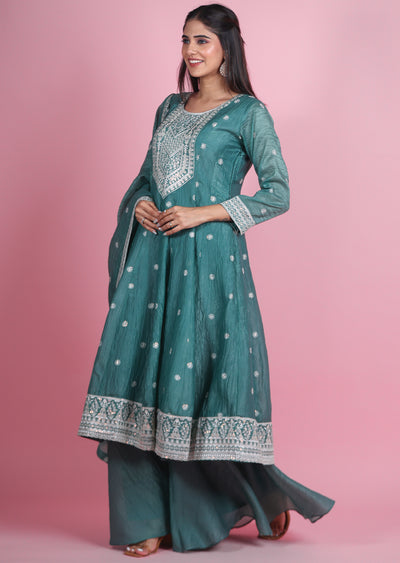 Dusty Green Crush Organza Anarkali