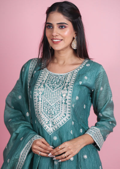 Dusty Green Crush Organza Anarkali