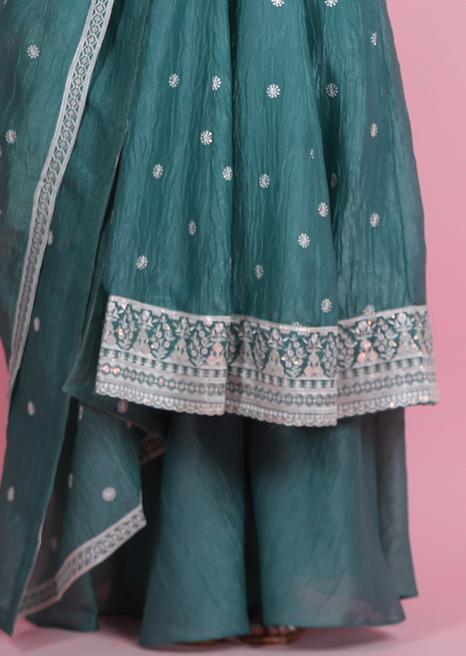 Dusty Green Crush Organza Anarkali