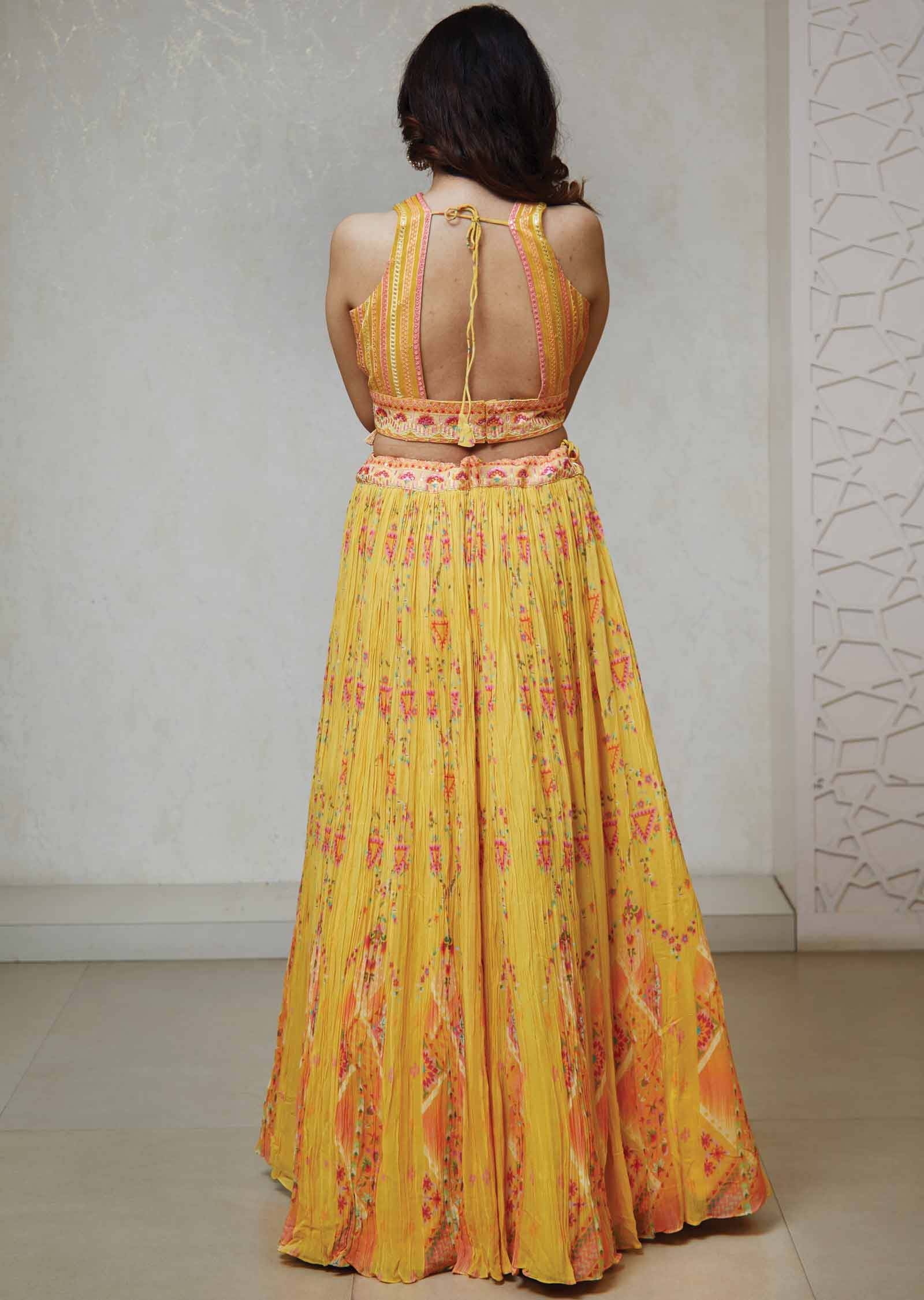 Yellow Georgette Sequins Drape Saree