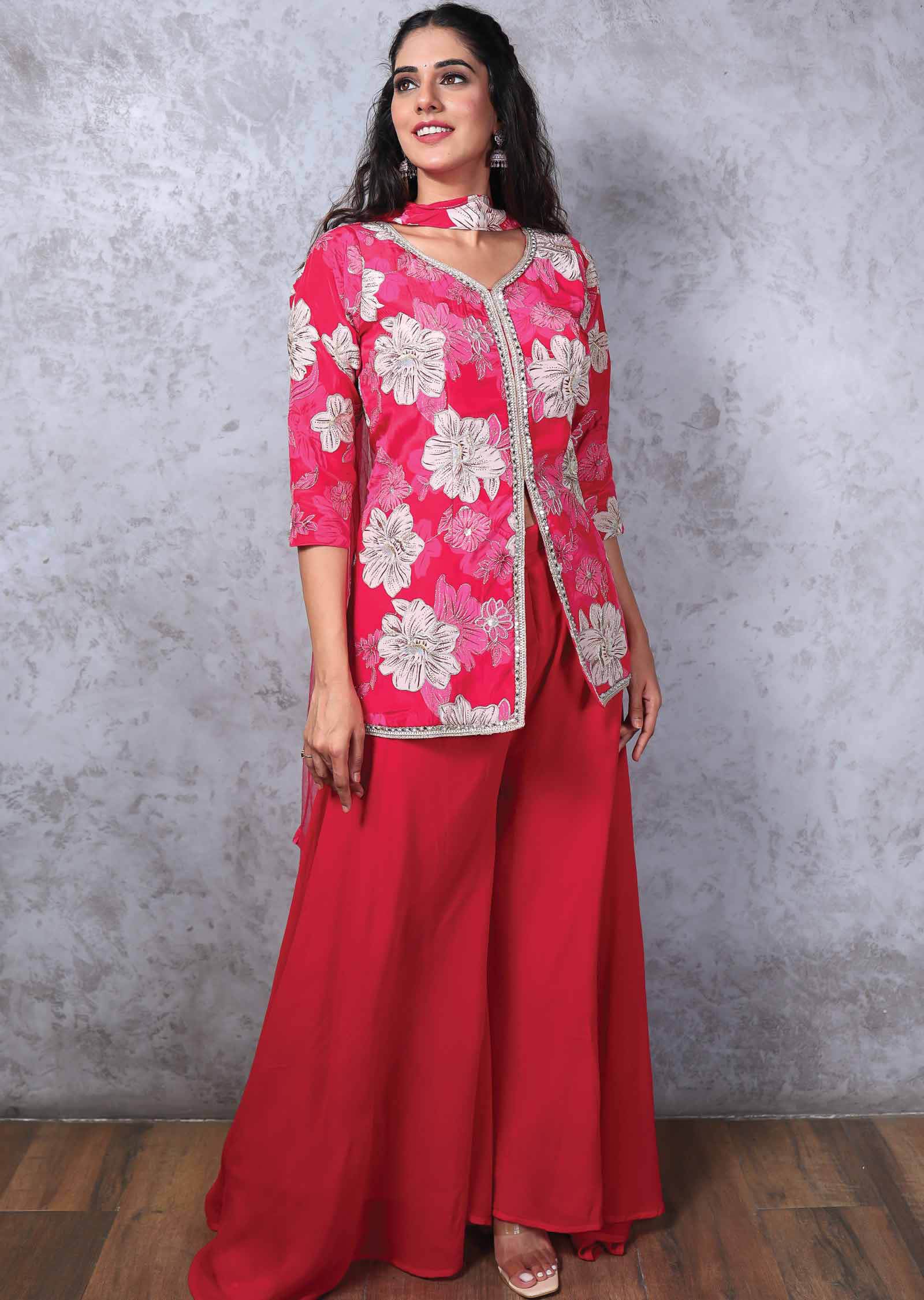 Crepe Embroidered Fusion/Indo-Western Set