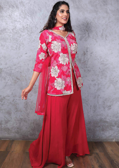 Crepe Embroidered Fusion/Indo-Western Set