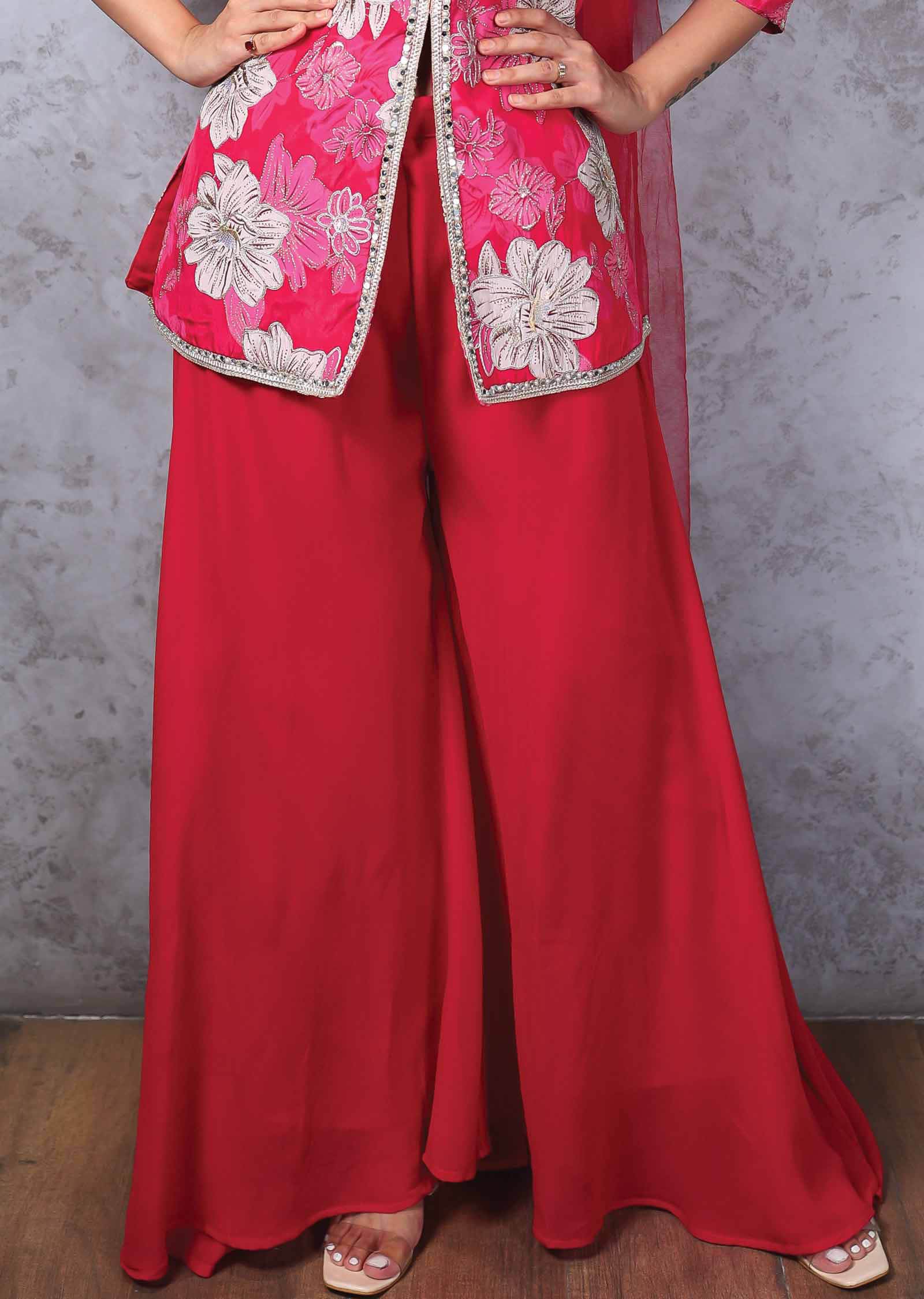 Crepe Embroidered Fusion/Indo-Western Set