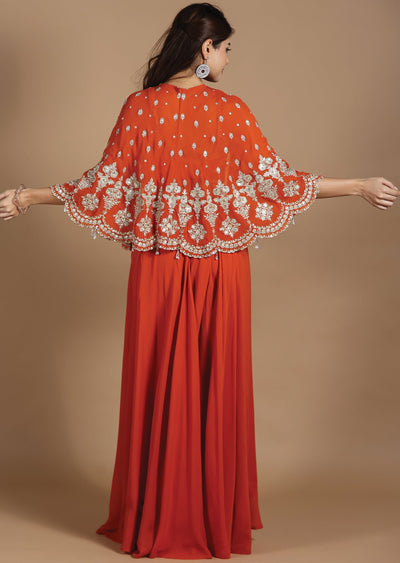 Rust Georgette Fusion/Indo-Western