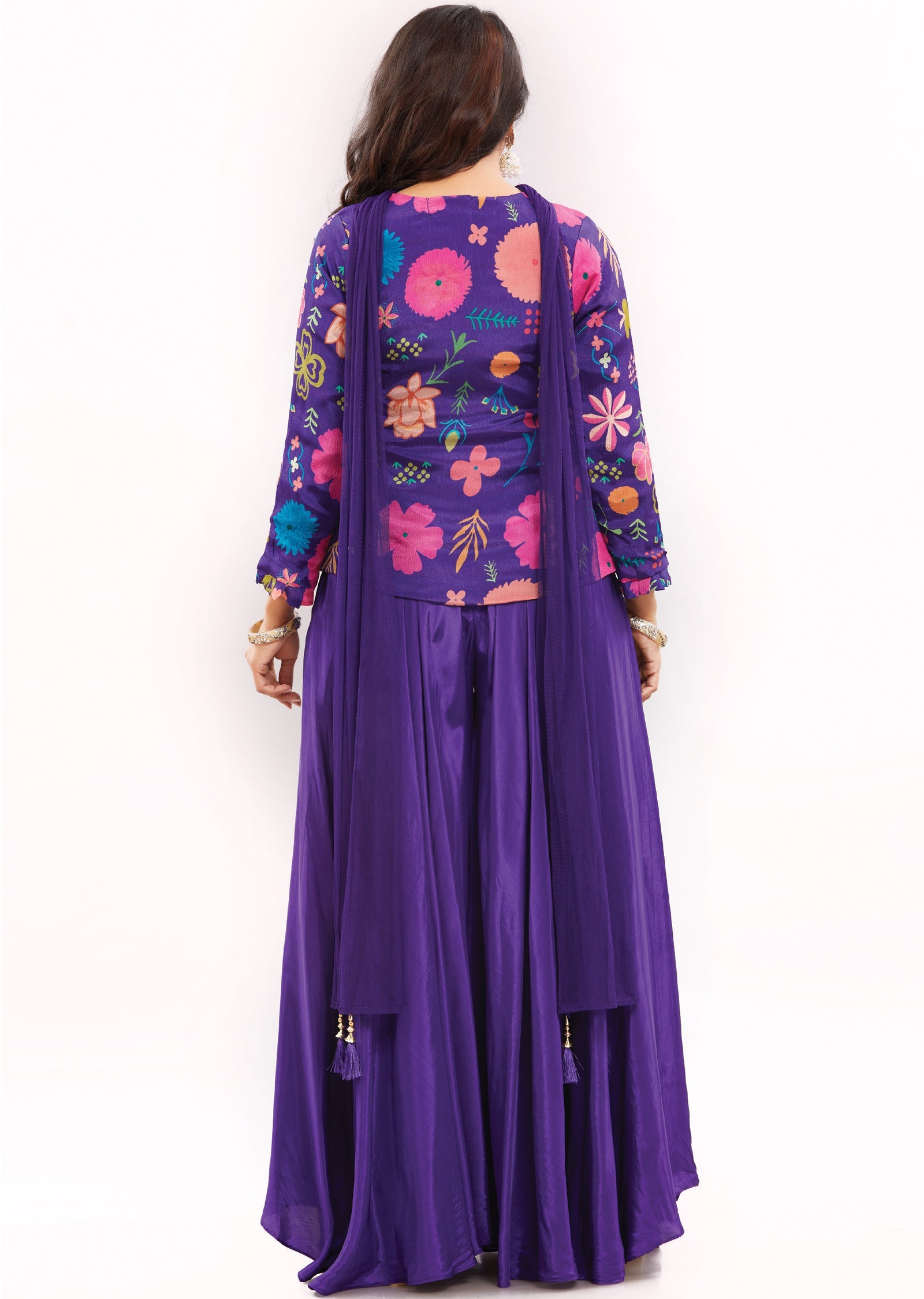 Purple Chinnon Indo-Western Palazzo Set with Long Blouse