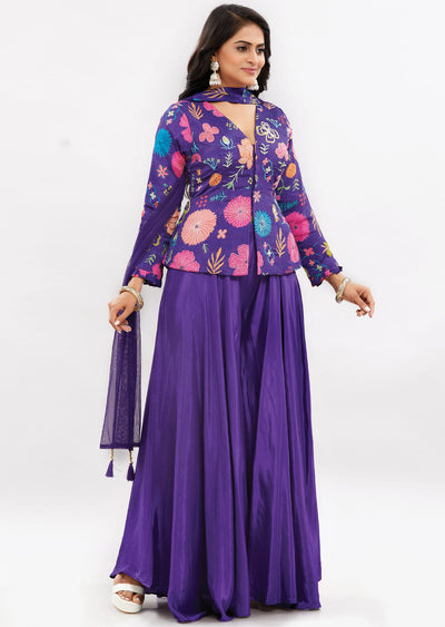 Purple Chinnon Indo-Western Palazzo Set with Long Blouse