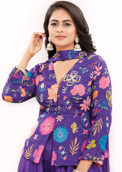 Purple Chinnon Indo-Western Palazzo Set with Long Blouse