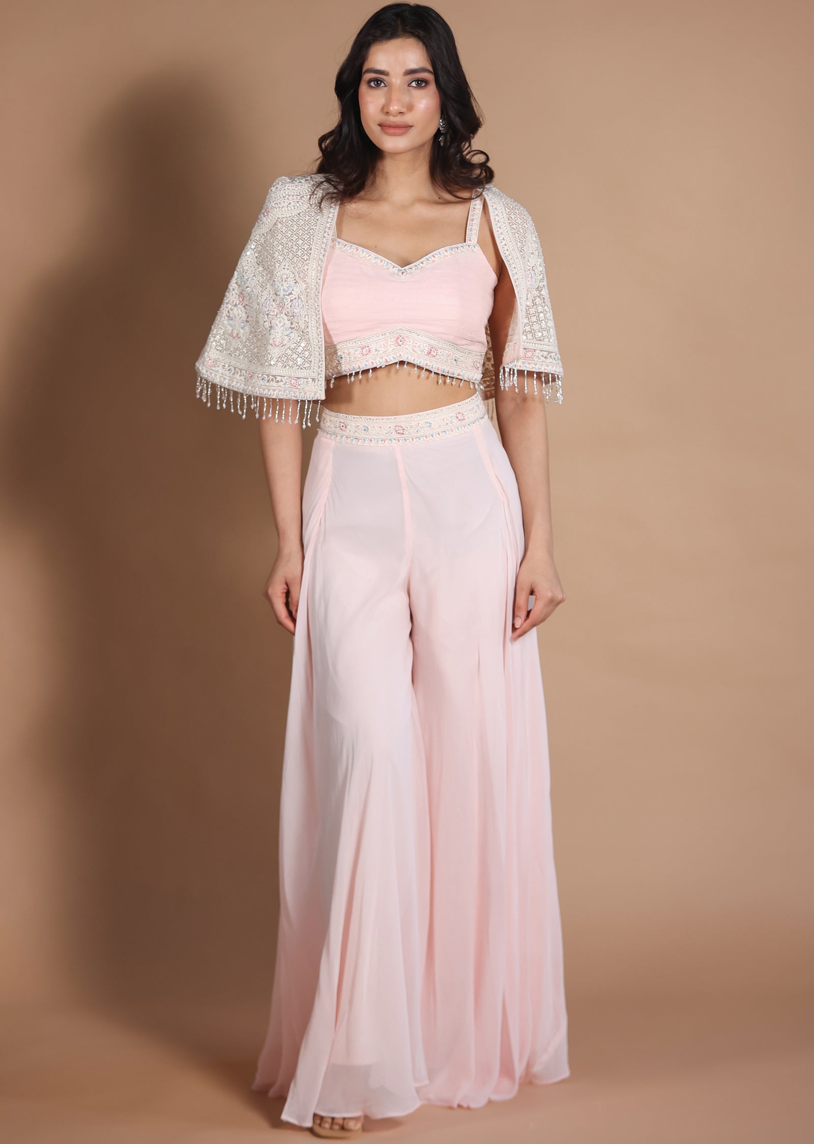 Light Peach Georgette Fusion Indo-Western