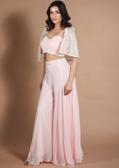 Light Peach Georgette Fusion Indo-Western