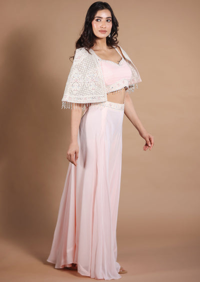 Light Peach Georgette Fusion Indo-Western